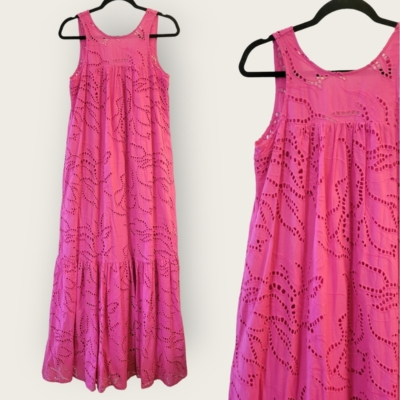 ANTHROPOLOGIE by MAEVE Belrose Eyelet Maxi Dress Barbie Pink Dress Size XS - Picture 7 of 14